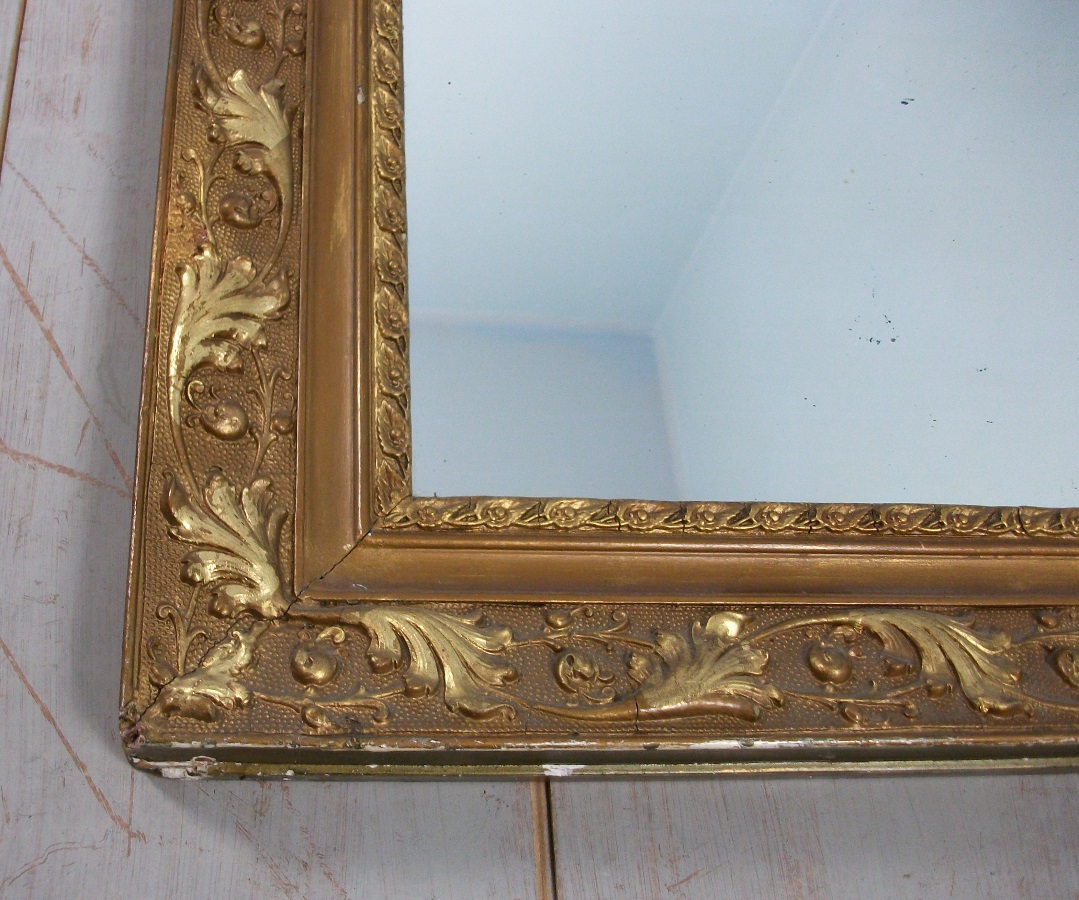 Large Antique French Overmantle Gilded Mirror